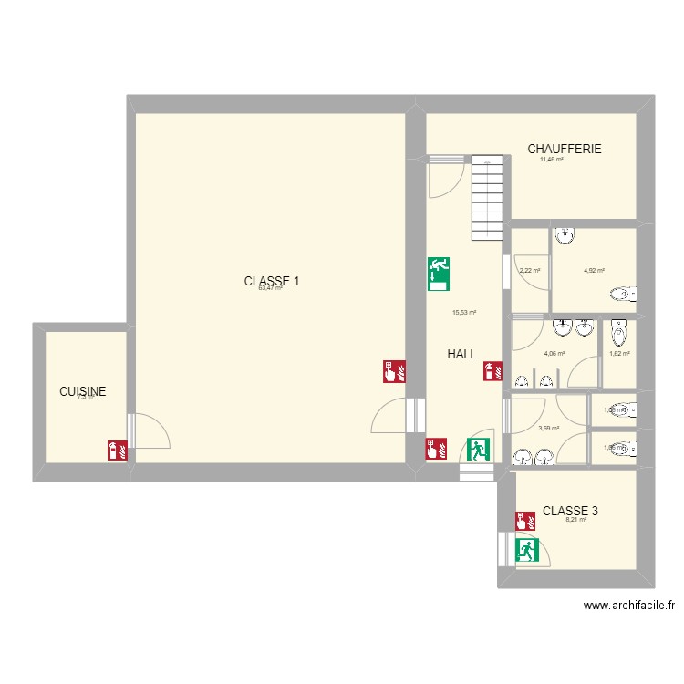 ECOLE SAMREE. Plan de 14 pièces et 199 m2