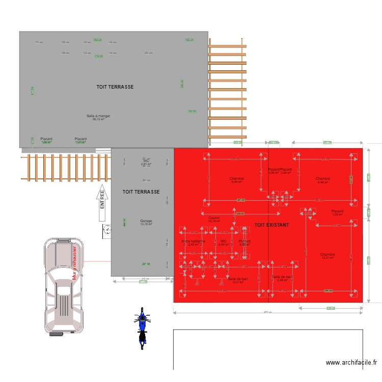 Projet Extention 40m2 toiture. Plan de 23 pièces et 213 m2