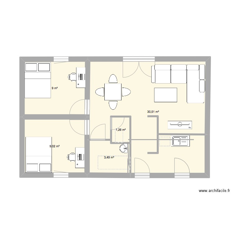 maison. Plan de 5 pièces et 53 m2