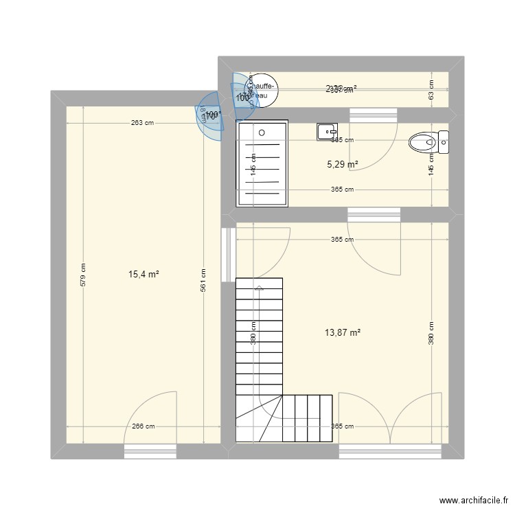 rez de chaussée. Plan de 4 pièces et 37 m2