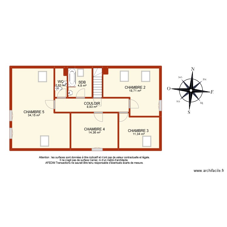 BI 9598 ETAGE . Plan de 11 pièces et 99 m2