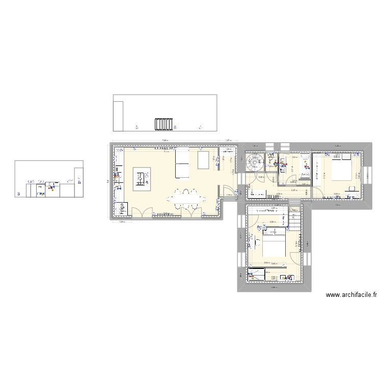 projet PC / plomberie. Plan de 9 pièces et 81 m2