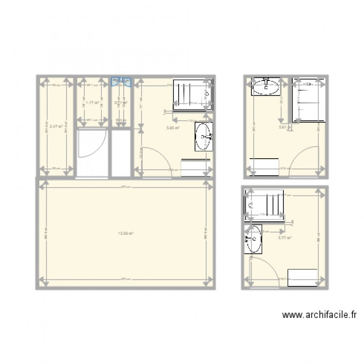 salle de bain. Plan de 7 pièces et 35 m2