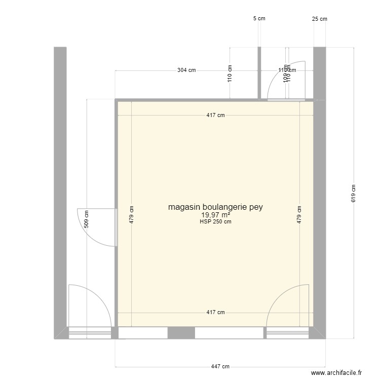 magasin boulang. pey. Plan de 1 pièce et 20 m2