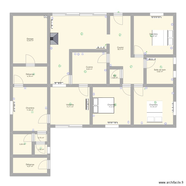 plan de maison individuelle. Plan de 15 pièces et 134 m2