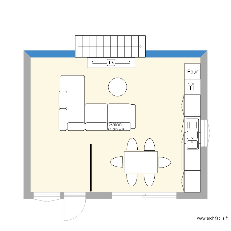 Salon et cuisine 30m2. Plan de 0 pièce et 0 m2