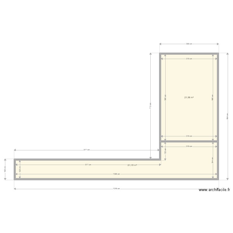 terrasse. Plan de 2 pièces et 43 m2