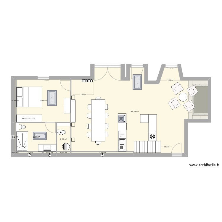 Yssingeaux Den Dulk M. RdC Proposition #7. Plan de 11 pièces et 84 m2