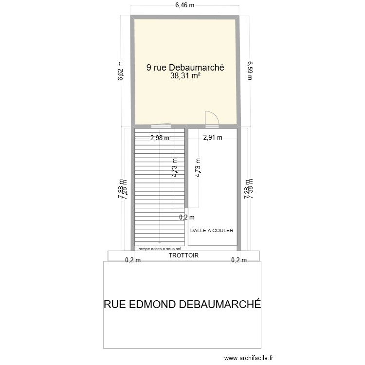garage. Plan de 1 pièce et 38 m2