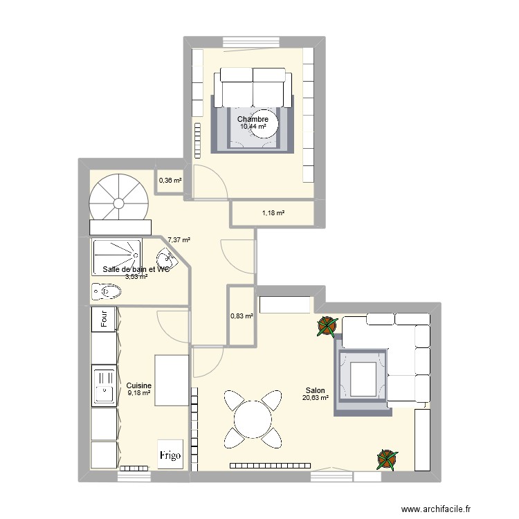 Appart St Jorioz. Plan de 8 pièces et 54 m2