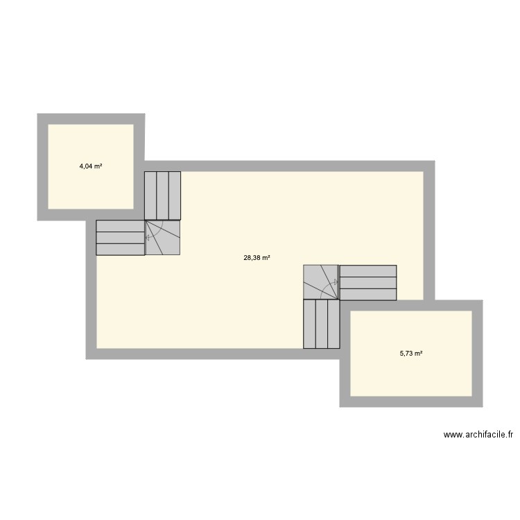 Piscine 2. Plan de 3 pièces et 38 m2