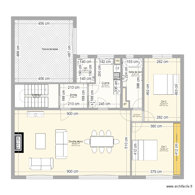 14 grand place - Second étage. Plan de 12 pièces et 126 m2