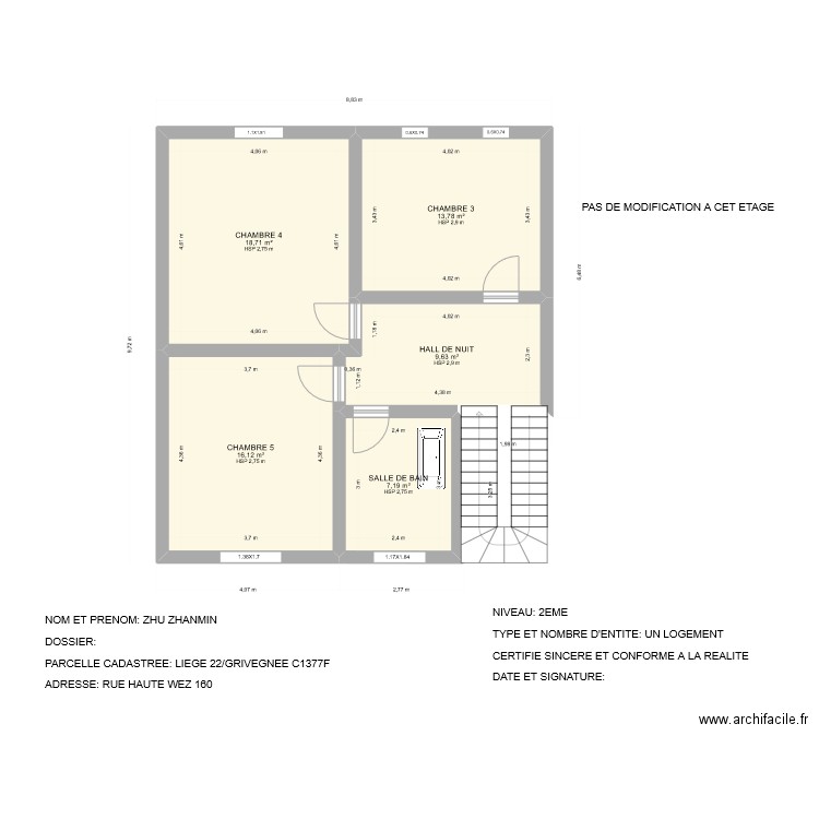 2EME. Plan de 5 pièces et 65 m2