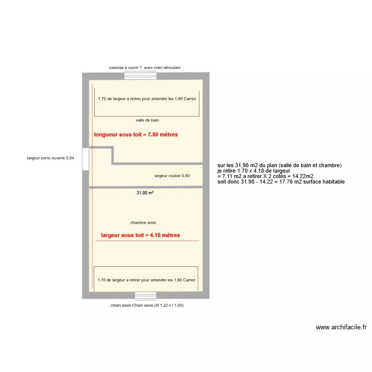 Salle de bains et chambre amis 1er &eacute;tage. Plan de 