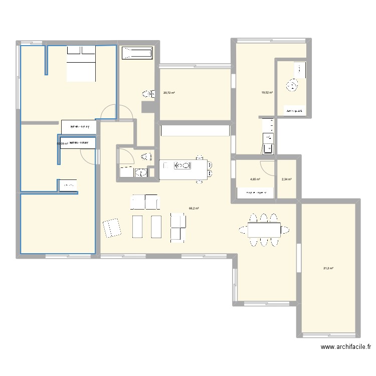 PROJET  WC . Plan de 7 pièces et 185 m2