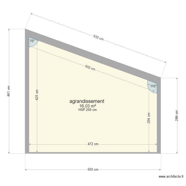 coupe agrandissement ossature bois florian. Plan de 1 pièce et 16 m2