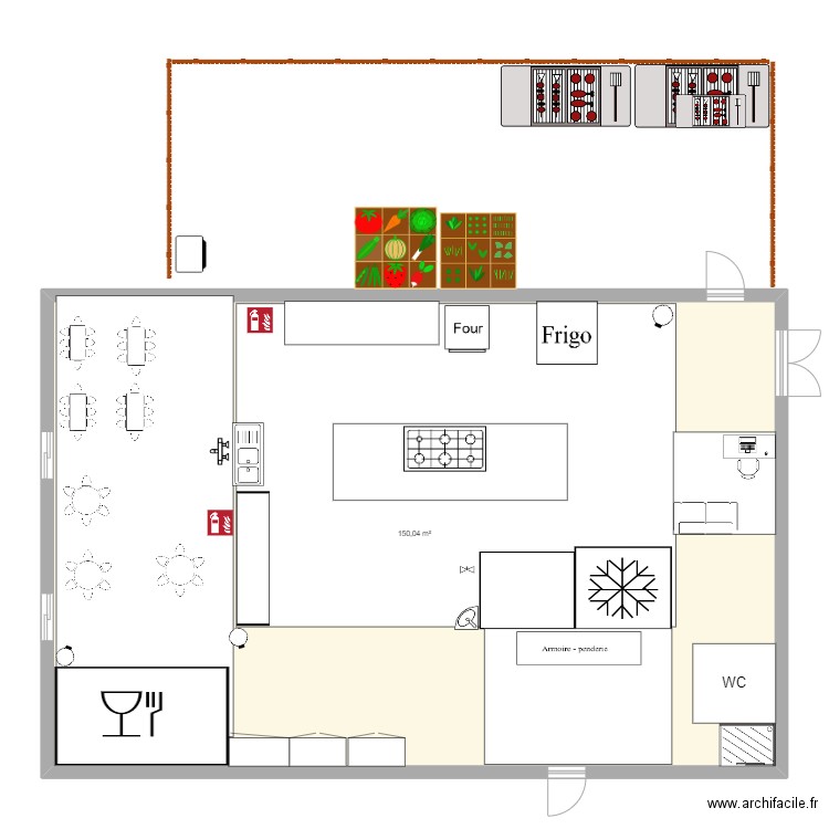 Cuisine ACM. Plan de 1 pièce et 150 m2