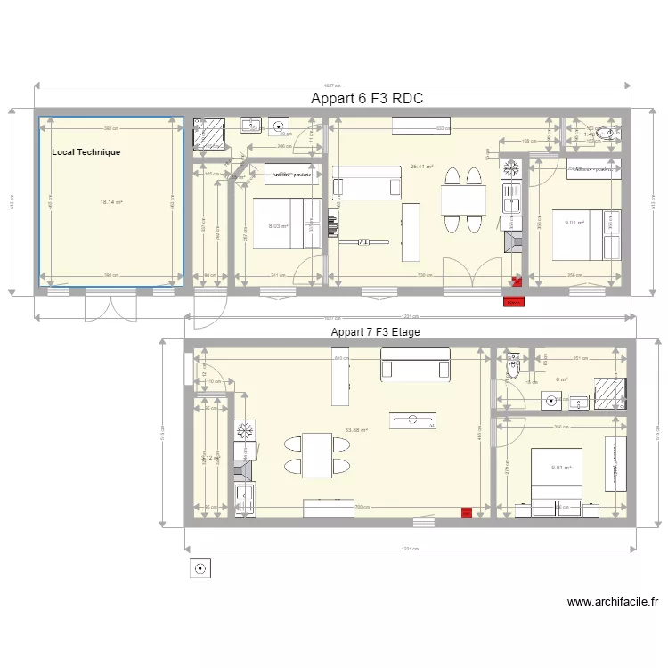 Le moulin 12 aout 2019 Appart 6 F3 RDC et 7 F3 Etage. Plan de Le moulin 12 aout 2019 Appart 6 F3 RDC et 7 F3 Etage. Plan de