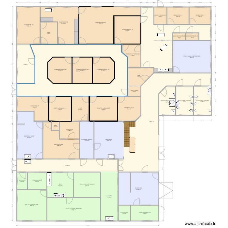 Implantation8. Plan de 46 pièces et 758 m2