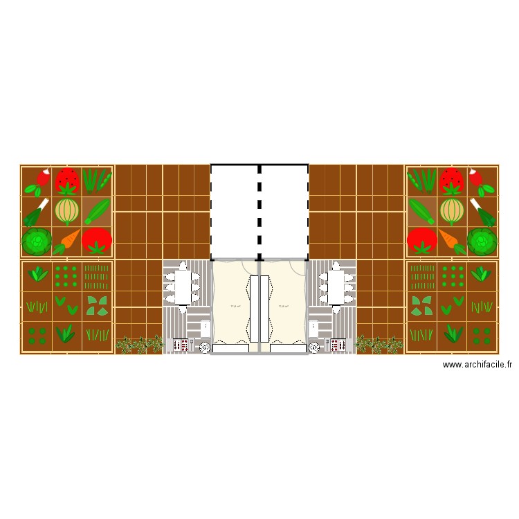 jardin. Plan de 2 pièces et 23 m2