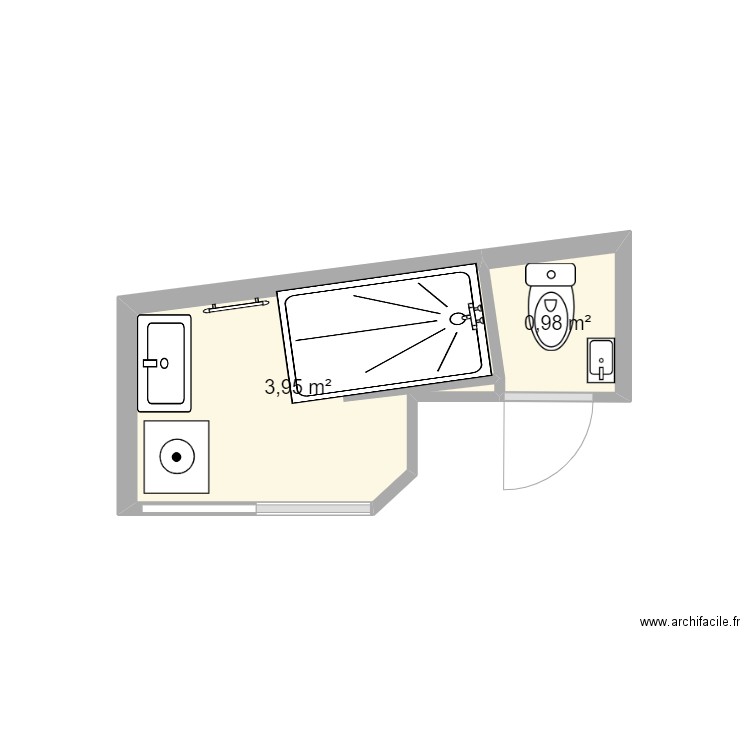 SdB LEROY. Plan de 2 pièces et 5 m2