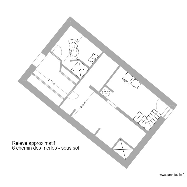 sous sol 6 ch des merles. Plan de 2 pièces et 19 m2