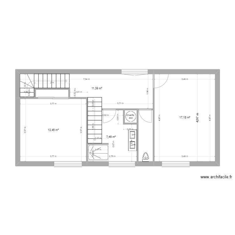 1er étage lot A Saint Georges amménagé. Plan de 7 pièces et 53 m2