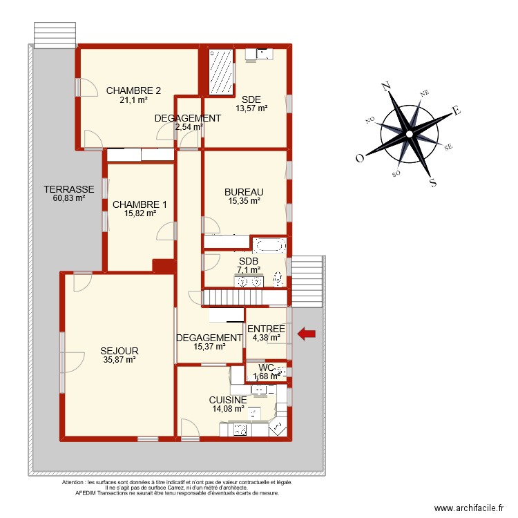 BI 8889 RDC. Plan de 16 pièces et 214 m2