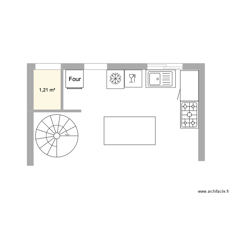 cuisine. Plan de 1 pièce et 1 m2