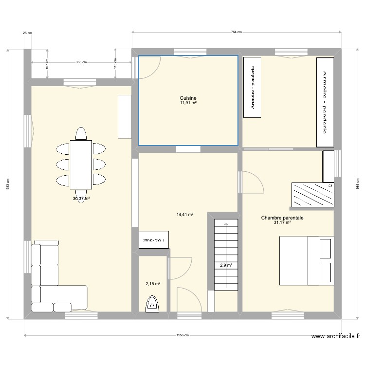 RDC ZEUGMANN. Plan de 6 pièces et 93 m2