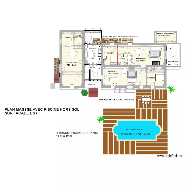 plan masse avec PISCINE HORS SOL FACADE EST. Plan de 