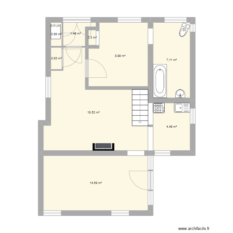 Petite maison complet 2. Plan de 9 pièces et 57 m2