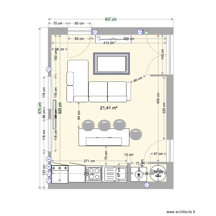 Caudéran salon Electricité existant. Plan de 0 pièce et 0 m2