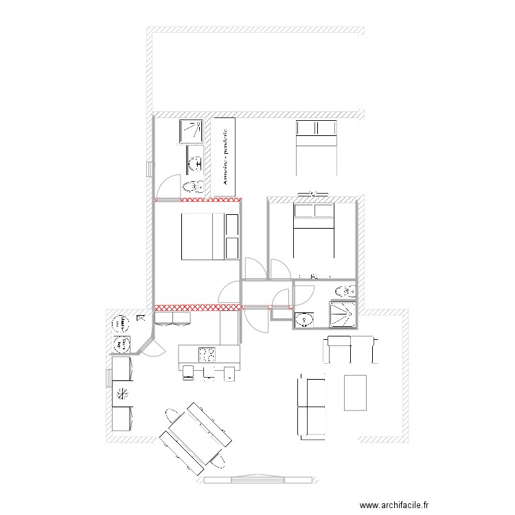 travaux 1. Plan de 9 pièces et 64 m2