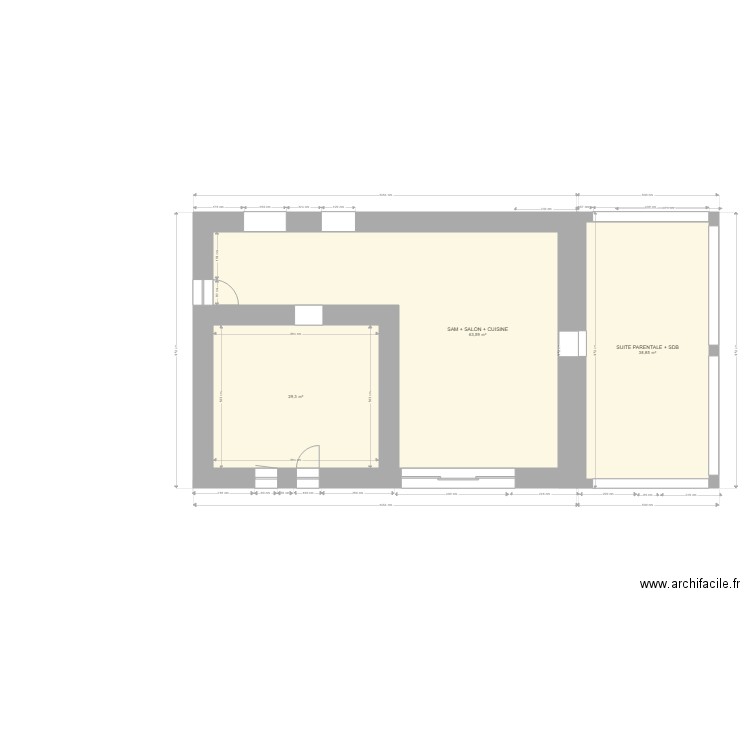 PLAN RDC PRESENT. Plan de 3 pièces et 132 m2