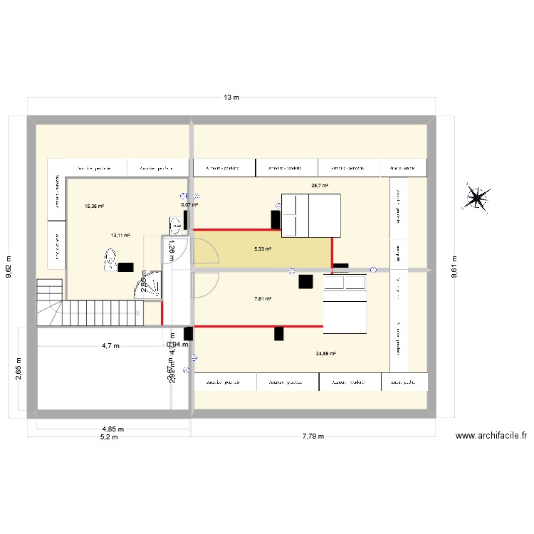 st nz RC cuis entrée. Plan de 7 pièces et 95 m2