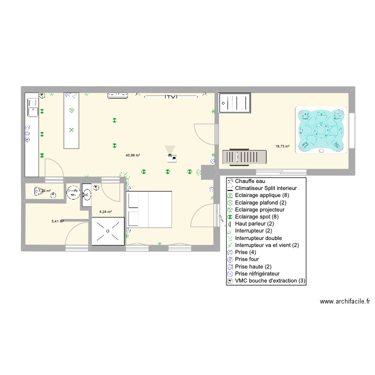 SPA elec. Plan de 5 pièces et 71 m2