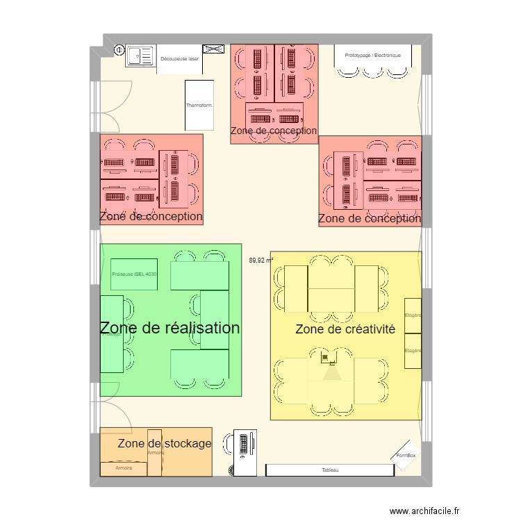 FabLab JDS v2. Plan de 1 pièce et 90 m2