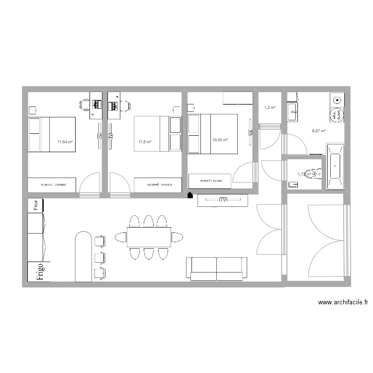 Le 107. Plan de 6 pièces et 43 m2