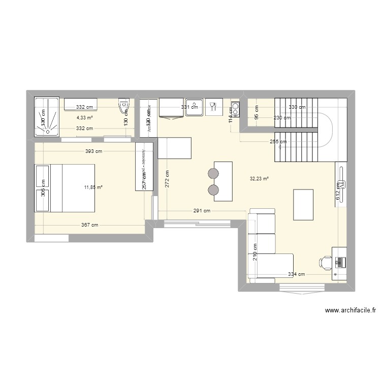 ALEXIS 2. Plan de 3 pièces et 48 m2