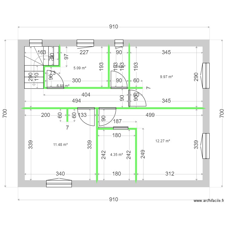 CARRERE étage 4. Plan de 7 pièces et 52 m2