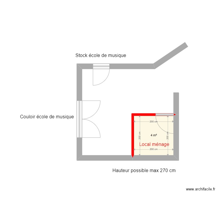 Salle polyvalente local ménage 1er. Plan de 1 pièce et 4 m2