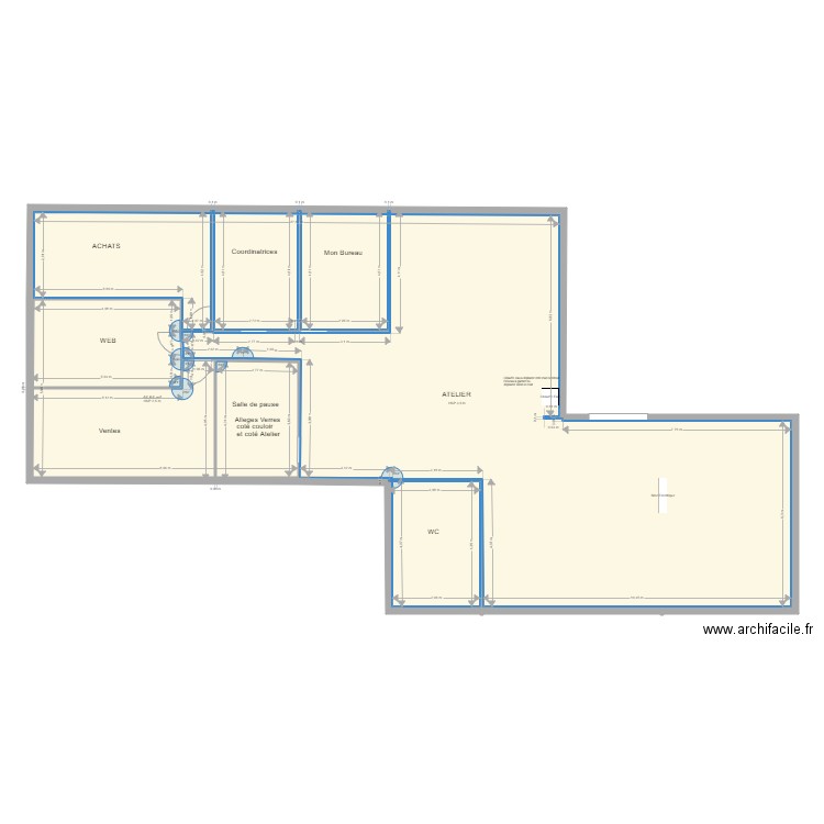 Bureau séparés. Plan de 2 pièces et 229 m2