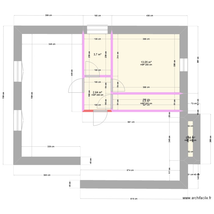 Etage travail. Plan de 5 pièces et 24 m2