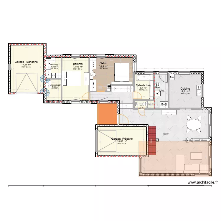 les robinsons projet agrandissement. Plan de 19  et 274 m²
