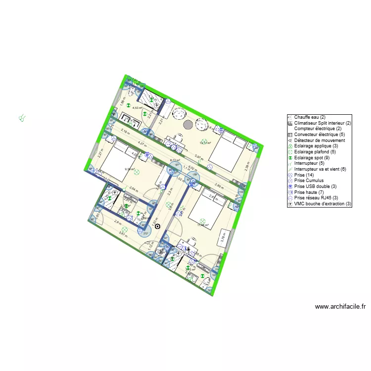 Logmt 1 new. Plan de 46 pièces et 377 m²
