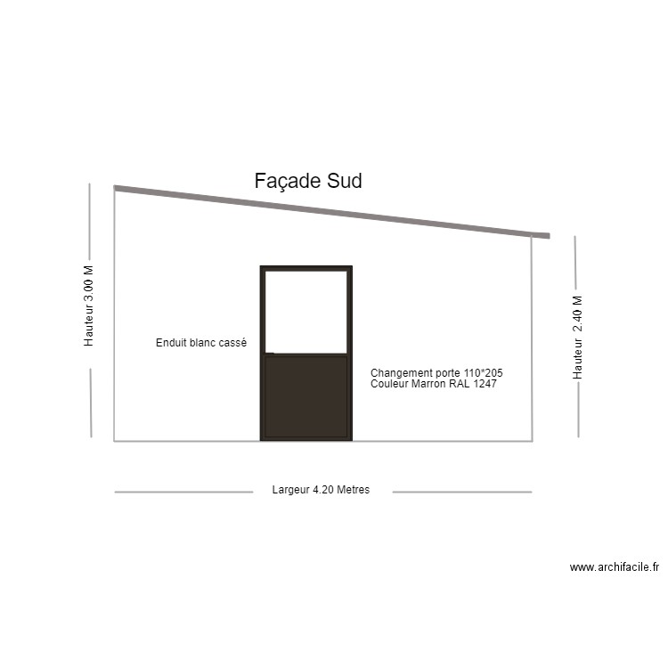 Façade Sud. Plan de 1 pièce et 14 m2