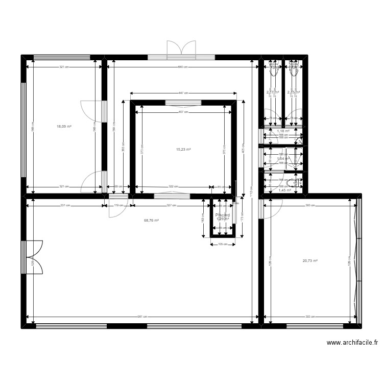 Paris Thionville 75019 Existant . Plan de 10 pièces et 133 m2