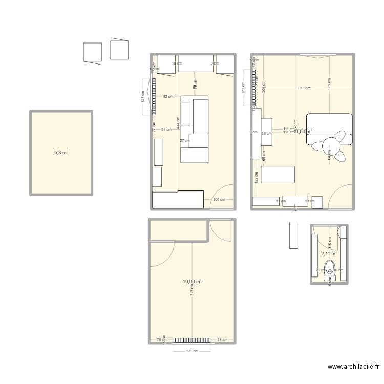 Atelier fend shui. Plan de 5 pièces et 49 m2