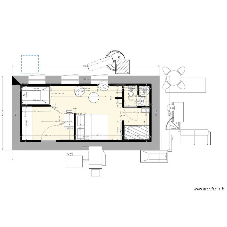 gite 7. Plan de 3 pièces et 25 m2